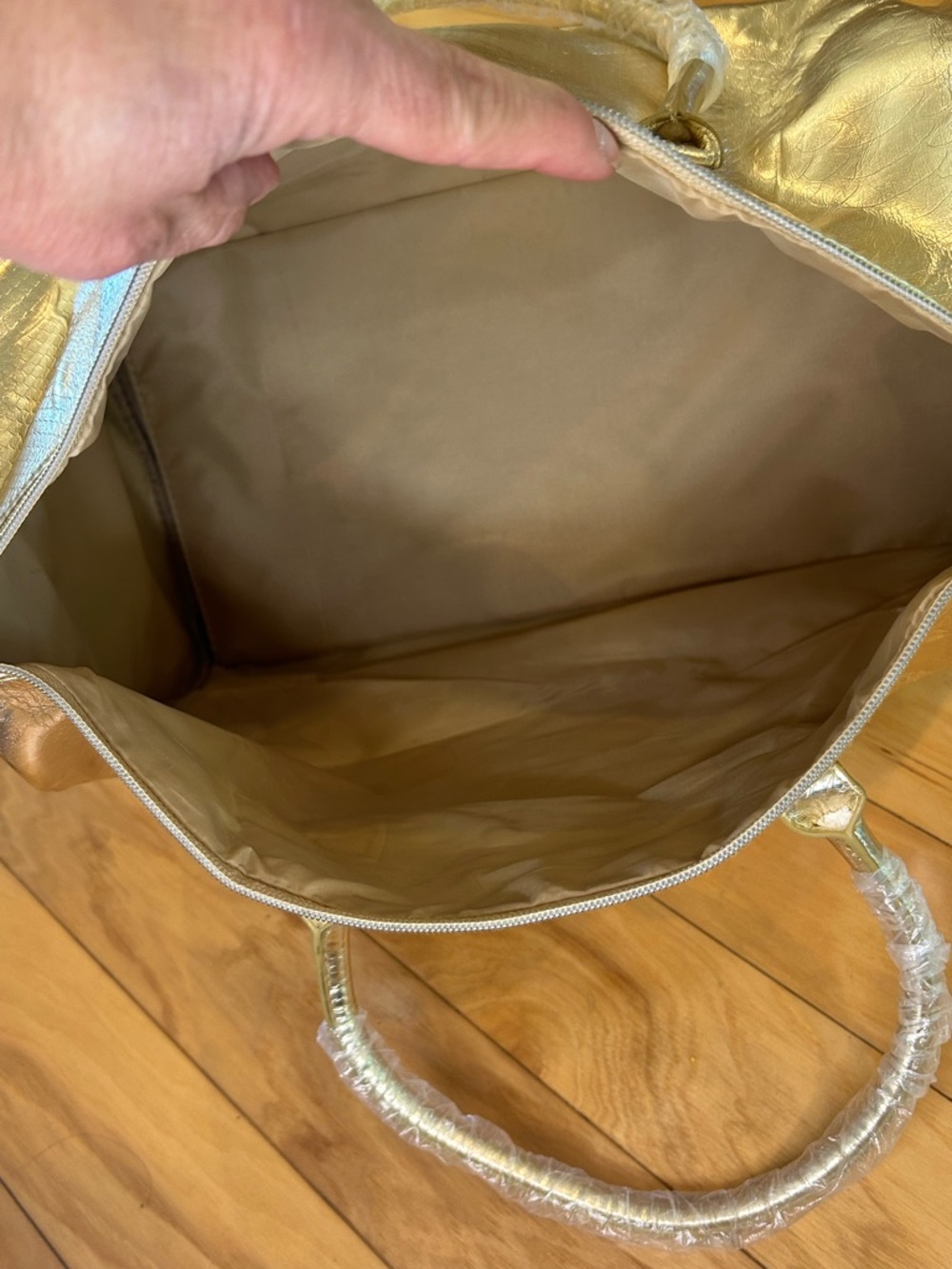 Michael Kors Metallic Gold Snakeskin Embossed Women's Satchel Tote Weekend Bag - Picture 13 of 16